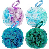 DadyMart Bath Shower Loofah Sponge 60g Bath Mesh Pouf Shower Ball Body Scrubber Exfoliating Bath Sponge for Women and Men, Set of 4, Flower