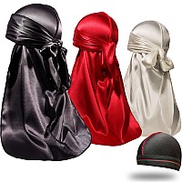 ForceWave 4 Pieces Silky Durags and Wave cap Pack for Men Waves, Moisture-Tech Fabric Satin Du-Rag