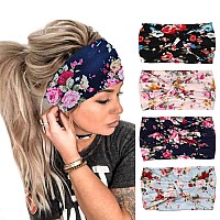 Bohend Boho Headbands Wide Knotted Hair Bands Fashion Printing Bandeau Travel Stretchy Cotton Headband Sport Yoga Hair Accessories For Women And Girls (H)