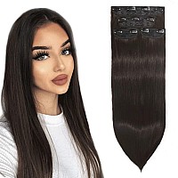 Dark Brown color Thick Hair Extensions clip In For Women 4 Pieces, black Brown 22 Inch Full Head Long Straight clip In Hair Extensions classic Hair Pieces (22, Dark Brown)