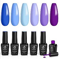 Beetles Blue Purple Gel Nail Polish Set - 6 Pcs Aquamarine Mermaid Gel Polish Set, Soak Off Uv Led Nail Lamp Cured Base And Top Coat Needed Starter Varnish Salon Design Gift Set