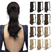 SOFEIYAN curly Ponytail Extension 15 Inch Heat Resistant Synthetic Natural Wavy Hairpiece Wrap Around Pony Tail Hair Extensions for White Black Women Hair Piece, Darkest Brown