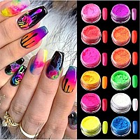 Major Dijit Neon Phosphor Pigment Powder Set Fluorescent Nail Glitter Eye Powder Manicure Decoration Nail Art Dust Pigment Paillettes (C)