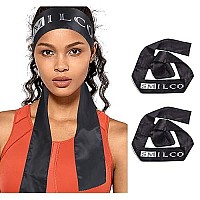 Smilco Black Satin Edge Laying Scarf Wrap for Hair Edge Wrap Wig grip Band 58 X 3 Inches Edge control Scarf for Women Lace Frontal Wigs Makeup Facial Sport Yoga (2 Pack, Black)