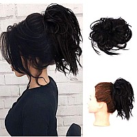 Lativ Messy Hair Bun Tousled Updo Hair Scrunchies Extension With Elastic Rubber Band Messy Hair Accessories Hair Pieces for Women girls (Messy Bun, Black)