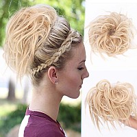 Lativ Messy Hair Bun Tousled Updo Hair Scrunchies Extension With Elastic Rubber Band Messy Hair Accessories Hair Pieces for Women girls (Messy Bun, Light Ash Brown mix Bleach Blonde)