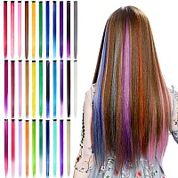 BEAHOT 32 PcS colored clip in Hair Extensions 20 Inch Rainbow Long Straight Hairpieces clip in Synthetic, Halloween cosplay Dress Up Fashion Party christmas New Year gift for Women Kids girls