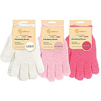 Evridwear Exfoliating gloves for Shower, 100% Nylon Thick Soft Medium Heavy Bathing gloves Dead Skin Remover Body Scrubber Smooth Skin with Hang Loop, 3 Pairs