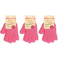 Evridwear Exfoliating gloves for Shower, 100% Nylon Thick Soft Medium Heavy Bathing gloves Dead Skin Remover Body Scrubber Smooth Skin with Hang Loop, 3 Pairs Heavy Hot Pink