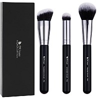 DUcare Makeup Kabuki Brushes 3Pcs Foundation contour Brush concealer Brush Under Eye Blusher Brush Face Blush Bronzer Travel Buffing Stippling contour Liquid Blending Makeup brush set Black