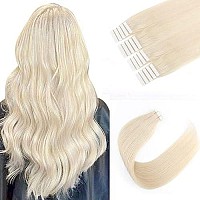 Sixstarhair 50G Tape In Hair Extensions Blonde Hair Extensions Color 60 Ash Blonde Natural Human Hair Extensions Platinum Tape In Extensions For Salon Color 60 Ash Blonde 20Inch]