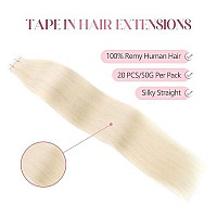 Sixstarhair 50G Tape In Hair Extensions Blonde Hair Extensions Color 60 Ash Blonde Natural Human Hair Extensions Platinum Tape In Extensions For Salon Color 60 Ash Blonde 20Inch]