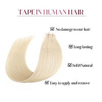 Sixstarhair 50G Tape In Hair Extensions Blonde Hair Extensions Color 60 Ash Blonde Natural Human Hair Extensions Platinum Tape In Extensions For Salon Color 60 Ash Blonde 20Inch]