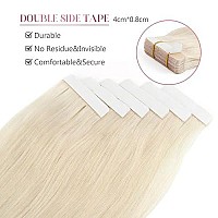 Sixstarhair 50G Tape In Hair Extensions Blonde Hair Extensions Color 60 Ash Blonde Natural Human Hair Extensions Platinum Tape In Extensions For Salon Color 60 Ash Blonde 20Inch]