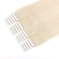 Sixstarhair 50G Tape In Hair Extensions Blonde Hair Extensions Color 60 Ash Blonde Natural Human Hair Extensions Platinum Tape In Extensions For Salon Color 60 Ash Blonde 20Inch]