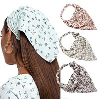 Awaytr Floral Elastic Hair Scarf Headband - 3 Pcs Chiffon Head Kerchief Headband Print Floral Hair Scarves With Hair Clips Kerchief Head Scarf Hair Bandanas For Women (Pinkbeigered)