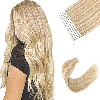 Sixstarhair Highlighted Tape In Human Hair Extensions Seamless Skin Weft Hair Extensions With Dirty Blonde And Platinum Blonde Hair Extensions Double Sided Tapes P18-613 20Inch