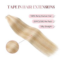 Sixstarhair Highlighted Tape In Human Hair Extensions Seamless Skin Weft Hair Extensions With Dirty Blonde And Platinum Blonde Hair Extensions Double Sided Tapes P18-613 20Inch