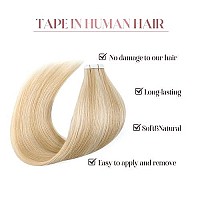 Sixstarhair Highlighted Tape In Human Hair Extensions Seamless Skin Weft Hair Extensions With Dirty Blonde And Platinum Blonde Hair Extensions Double Sided Tapes P18-613 20Inch