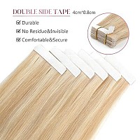 Sixstarhair Highlighted Tape In Human Hair Extensions Seamless Skin Weft Hair Extensions With Dirty Blonde And Platinum Blonde Hair Extensions Double Sided Tapes P18-613 20Inch