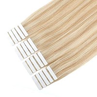 Sixstarhair Highlighted Tape In Human Hair Extensions Seamless Skin Weft Hair Extensions With Dirty Blonde And Platinum Blonde Hair Extensions Double Sided Tapes P18-613 20Inch