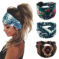 Bohend Boho Headbands Wide Knotted Hair Bands Fashion Printing Bandeau Travel Stretchy Cotton Headband Sport Yoga Hair Accessories For Women And Girls (G)