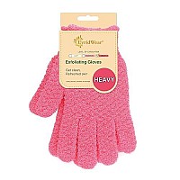 Evridwear Exfoliating Gloves For Shower, 100 Nylon Thick Soft Medium Heavy Bathing Gloves Dead Skin Remover Body Scrubber Smooth Skin With Hang Loop, 1 Pair Heavy Hot Pink