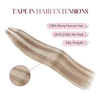 Sixstarhair Seamless Tape In Hair Extensions 20 Pieces Remy Human Hair Highlight Hair Extensions Color Swedish Blonde And Ash Blonde Piano Color For Beautiful Girl 50G20 Pieces Pack Color 2060 22Inch]