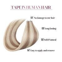 Sixstarhair Seamless Tape In Hair Extensions 20 Pieces Remy Human Hair Highlight Hair Extensions Color Swedish Blonde And Ash Blonde Piano Color For Beautiful Girl 50G20 Pieces Pack Color 2060 22Inch]