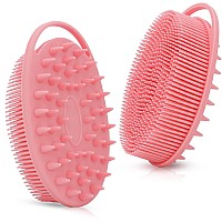 Upgrade 2 in 1 Bath and Shampoo Body Brush, Silicone Exfoliating Body Scrubber for Use in Shower, Premium Silicone Loofah, Head Scrubber, Scalp Massager, Easy to clean (1Pc Pink)