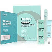 Onsen Japanese Nail Buffer And Shine Kit - Professional Nail File, 3-Way Nail Buffer Block With Free Replacement Pads And Nail Strengthening Cuticle Cream For Healthy Nails, Nail Care Kit, 2Pk