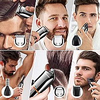 PRITECH Hair Trimmers,Beard Trimmer,6 in 1 Kit Electric Cordless Nose Trimmer Mens Grooming Trimmer for Beard Head Face and Body Waterproof IPX7 USB Rechargeable LED Power Display