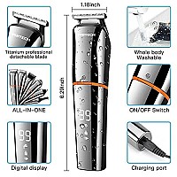 PRITECH Hair Trimmers,Beard Trimmer,6 in 1 Kit Electric Cordless Nose Trimmer Mens Grooming Trimmer for Beard Head Face and Body Waterproof IPX7 USB Rechargeable LED Power Display