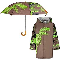 Kids Umbrella & Dinosaur Rain Coats For Girls And Boys Set - Toddler Umbrella For Kids Boys In Fun Rain Jacket Styles For 3-5 (Camouflage)