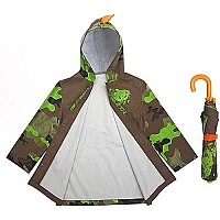 Kids Umbrella & Dinosaur Rain Coats For Girls And Boys Set - Toddler Umbrella For Kids Boys In Fun Rain Jacket Styles For 3-5 (Camouflage)