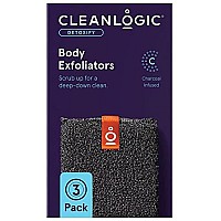 Cleanlogic Detoxify Purifying Charcoal Infused Exfoliating Body Scrubber, Reusable Exfoliator Tool For Smooth And Softer Skin, Daily Skincare Routine, 3 Count Value Pack