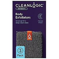 Cleanlogic Detoxify Purifying Charcoal Infused Exfoliating Body Scrubber, Reusable Exfoliator Tool For Smooth And Softer Skin, Daily Skincare Routine, 3 Count Value Pack