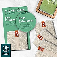 Cleanlogic Organic Cotton Exfoliating Body Scrubber, Reusable Exfoliator Tool For Smooth And Softer Skin, Daily Skincare Routine, Natural, 3 Count Value Pack