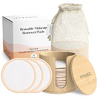 VIVAgO Reusable cotton Rounds for Face - (20 Pack) Soft Reusable Makeup Remover Pads with Washable Drawstring Laundry Bag & Bamboo Holder - All Skin Type Skincare Set Facialcleaningcloth