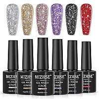 Mizhse Glitter Gel Nail Polish, Diamond Gel Polish Set, Sparkly Shiny Gel Nail Art Varnish Manicure Kit, Soak Off Led Lamp, For Beginners Diy At Home (Glitter Polish Set)