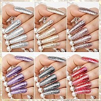 Mizhse Glitter Gel Nail Polish, Diamond Gel Polish Set, Sparkly Shiny Gel Nail Art Varnish Manicure Kit, Soak Off Led Lamp, For Beginners Diy At Home (Glitter Polish Set)