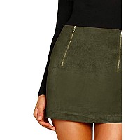 Floerns Womens High Waist Faux Suede Double Zipper Front Bodycon Mini Skirt Army Green Xs