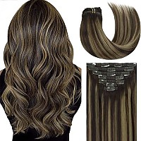 Lacer New Version Thick Hair Extensions Clip In Human Hair Silky Straight Dark Brown To Medium Brown Highlight Dark Brown R#2-2/6 120G 7Pcs With 16 Clips Per Set 18 Inch