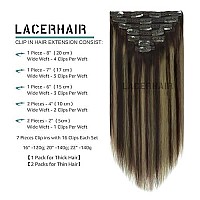 Lacer New Version Thick Hair Extensions Clip In Human Hair Silky Straight Dark Brown To Medium Brown Highlight Dark Brown R#2-2/6 120G 7Pcs With 16 Clips Per Set 18 Inch