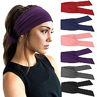 Dreshow 6 Pcs Adjustable Headbands For Women Knotted Headbands Cotton Elastic Non-Slip Fashion Hair Bands For Workout Sports Running Yoga