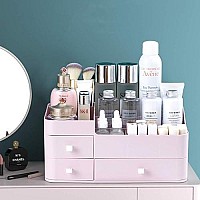 Miuopur Makeup Organizer For Vanity, Large Capacity Desk Organizer With Drawers For Cosmetics, Lipsticks, Jewelry, Nail Care, Skincare, Ideal For Bedroom And Bathroom Countertops - Large Pink