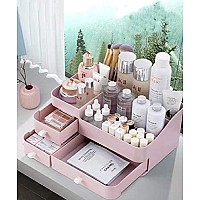 Miuopur Makeup Organizer For Vanity, Large Capacity Desk Organizer With Drawers For Cosmetics, Lipsticks, Jewelry, Nail Care, Skincare, Ideal For Bedroom And Bathroom Countertops - Large Pink