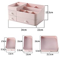 Miuopur Makeup Organizer For Vanity, Large Capacity Desk Organizer With Drawers For Cosmetics, Lipsticks, Jewelry, Nail Care, Skincare, Ideal For Bedroom And Bathroom Countertops - Large Pink