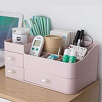 Miuopur Makeup Organizer For Vanity, Large Capacity Desk Organizer With Drawers For Cosmetics, Lipsticks, Jewelry, Nail Care, Skincare, Ideal For Bedroom And Bathroom Countertops - Large Pink