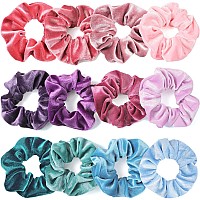 IVARYSS Scrunchies for girls, 12 Pcs Velvet Scrunchies for Hair, Soft Ponytail Holder, cute colors Elastic Hair Bands for Teens and Women